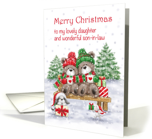 Christmas to Daughter and Son in Law Bear couple on Bench card