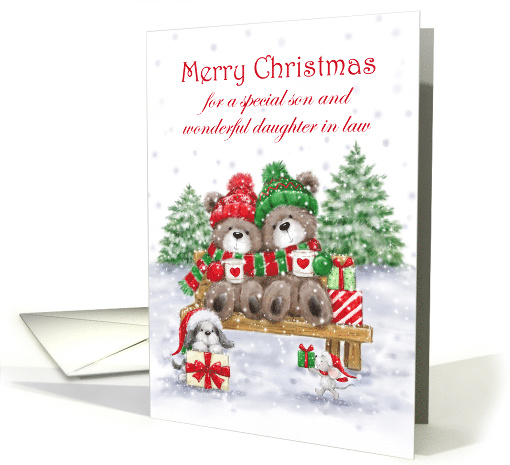 Christmas to Son and Daughter in law Bear couple on Bench card