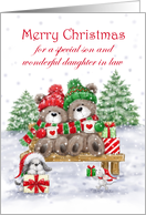 Christmas to Son and Daughter in law Bear couple on Bench card