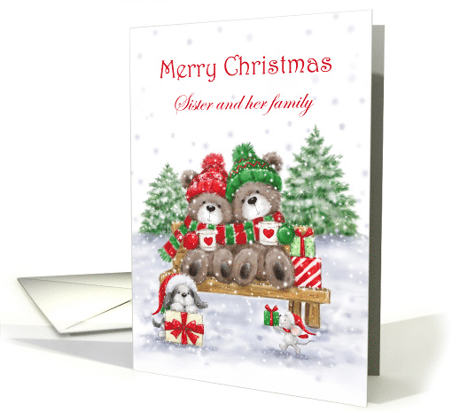 Christmas to Sister and her Family Bear Couple on Bench card (1653144)