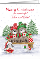 Christmas to Mom and Dad Bear Couple on Bench card