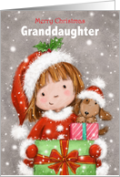 Christmas to Granddaughter Girl with Dog Holding Presents card