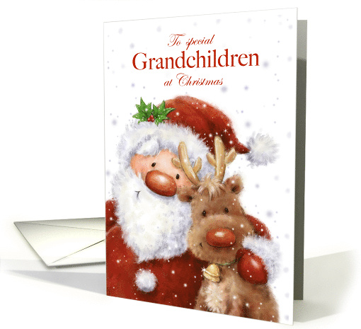 Christmas to Grandchildren Santa and Reindeer with Big Smile card