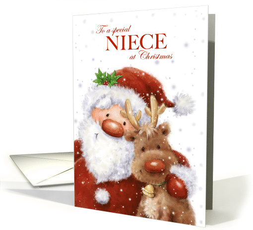 Christmas to Niece Santa and Reindeer with Big Smile card (1653586)