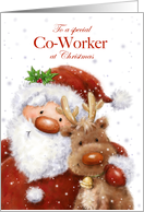 Christmas to Co Worker Santa and Reindeer with Big Smile card