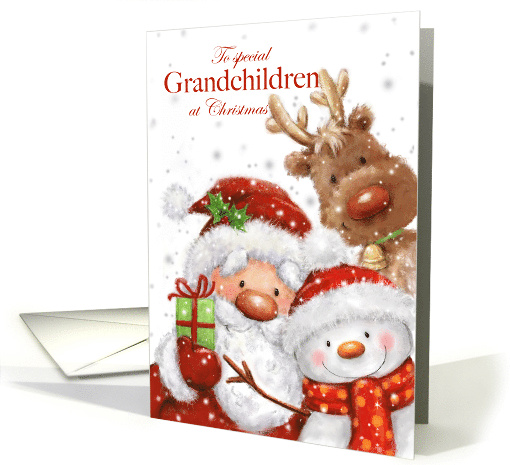 Christmas to Grandchildren Santa Reindeer Snowman with Big Smile card