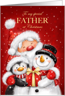 Christmas to Father Santa Penguin Snowman with Big Smile card