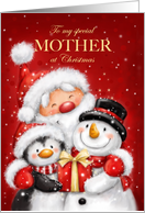 Christmas to Mother Santa Penguin Snowman with Big Smile card