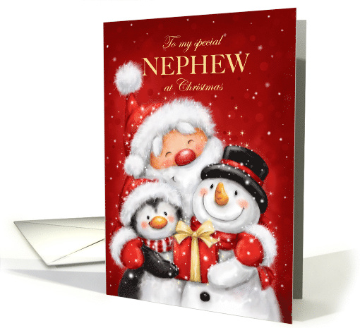 Christmas to Nephew Santa Penguin Snowman with Big Smile card