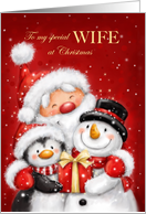 Christmas to Wife Santa Penguin Snowman with Big Smile card