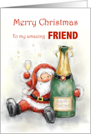 Merry Christmas to Amazing Friend Santa with Drink card