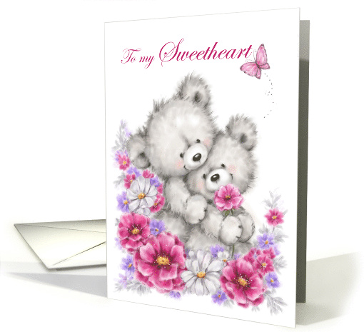 Valentine to Sweetheart Bear Couple Hugging with Flowers card