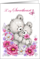 Valentine to Sweetheart Bear Couple Hugging with Flowers card