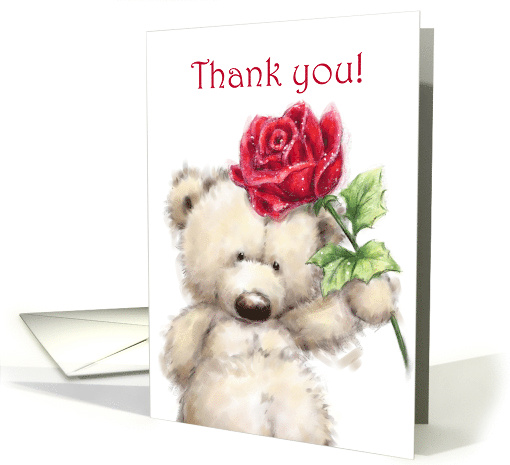Thank You Cute Bear Holding a Beautiful Rose card (1660930)