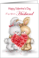 Valentine’s Day for Husband Rabbit Couple with Heart Shaped Roses card