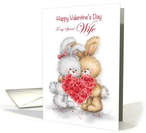 Valentine's Day for wife Rabbit Couple with Heart Shaped Roses card