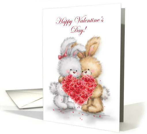 Valentine's Day Rabbit Couple with Heart Shaped Roses card (1661232)
