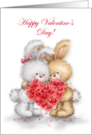 Valentine’s Day Rabbit Couple with Heart Shaped Roses card