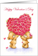 Valentine’s Day Bear Couple Holding Heart Shaped Red Roses card