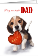 Valentine’s Day to Dad Cute Dog with Red Heart card