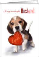 Valentine’s Day to Husband Cute Dog with Red Heart card
