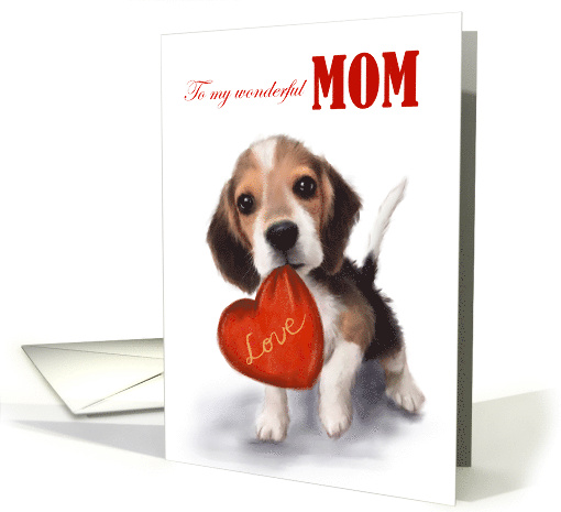 Valentine's Day to Mom Cute Dog with Red Heart card (1663286)