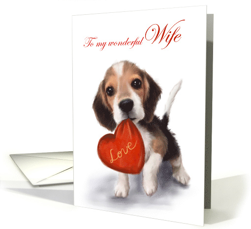 Valentine's Day to Wife Cute Dog with Red Heart card (1663288)