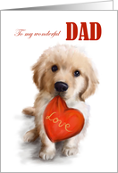 Valentine’s Day to Dad Cute Dog with Red Heart card