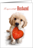 Valentine’s Day to Husband Cute Dog with Red Heart card