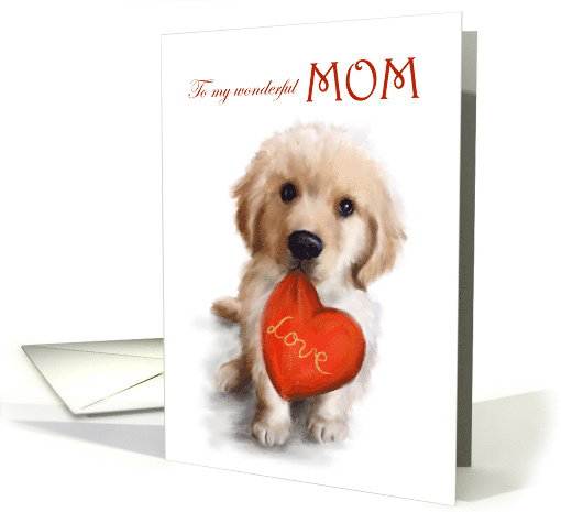 Valentine's Day to Mom Cute Dog with Red Heart card (1663294)