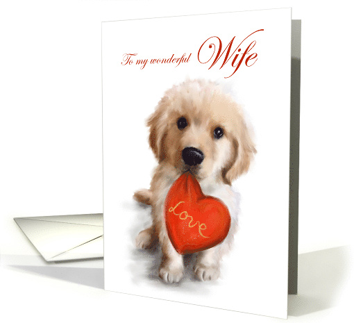 Valentine's Day to Wife Cute Dog with Red Heart card (1663296)