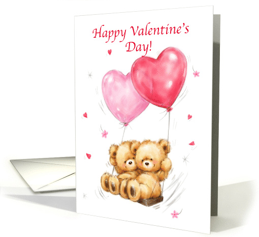 Valentine's Day Bear Couple on Swing with Big Balloons card (1664582)