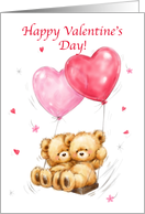 Valentine’s Day Bear Couple on Swing with Big Balloons card