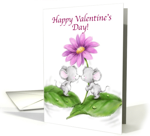 Valentine's Day Cute Mouse Couple Kiss with Flower card (1664584)