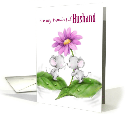 Valentine's Day Husband Cute Mouse Couple Kissing with Flower card