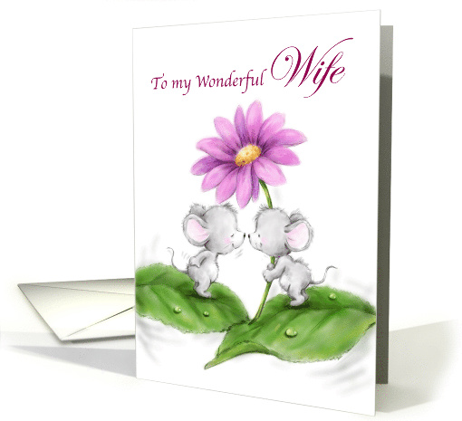 Valentine's Day Wife Cute Mouse Couple Kissing with Flower card