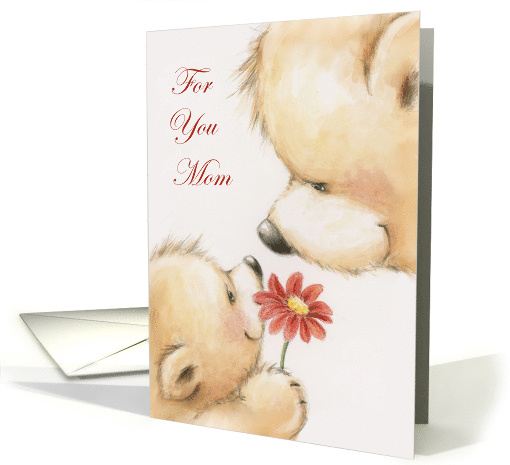Mother's Day Cute Bear Cub Giving a Red Flower to Mom card (1668832)