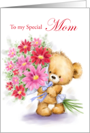 Mother’s Day Cute Bear with Beautiful Flowers for Mom card