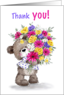 Thank You Cute Bear with Bunch of Flowers card