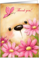 Thank You Cute Bear with Pink Flowers and Butterfly card