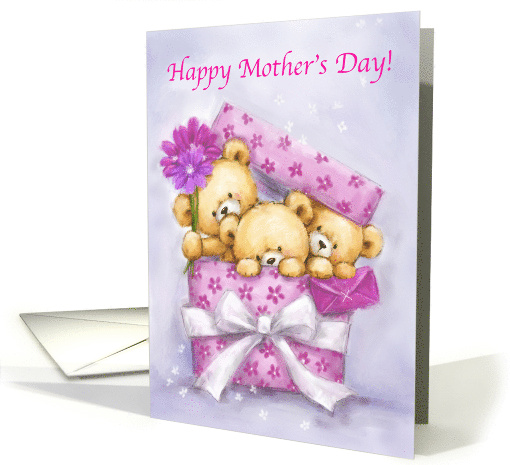 Mother's Day Cute Bears Popping Out From Present card (1674808)