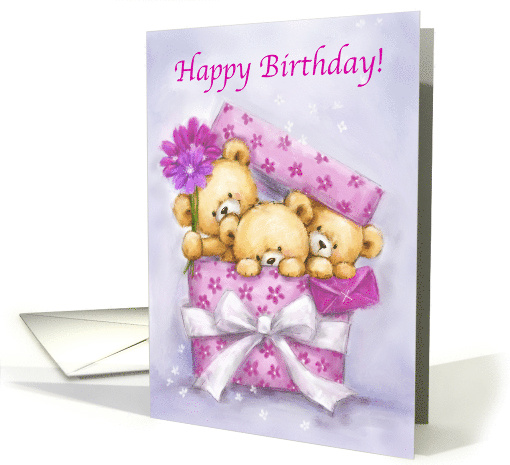 Happy Birthday Cute Bears Popping Out from Gift Box card (1676818)