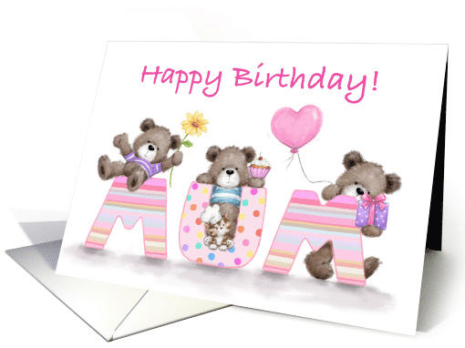 Happy Birthday Cute Bears Cuddling with Letter MUM card (1691752)