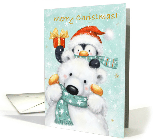 Merry Christmas cute Polar Bear and Penguin card (1691764)