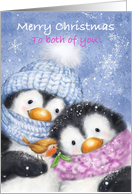 Merry Christmas to Both of You Penguin Couple with Robin card
