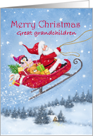 Merry Christmas Great Grandchildren Santa Riding Sleigh with Friends card