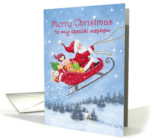 Merry Christmas Nephew Santa Riding Sleigh with Friends card (1693486)