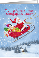Merry Christmas Nephew Santa Riding Sleigh with Friends card