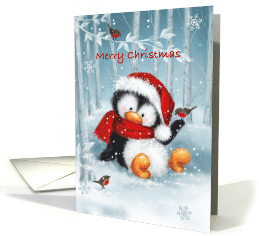 Merry Christmas Cute Penguin with Santa's Hat card (1693494)