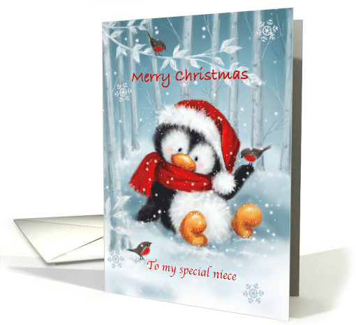 Merry Christmas Niece Cute Penguin with Santa's Hat card (1695208)